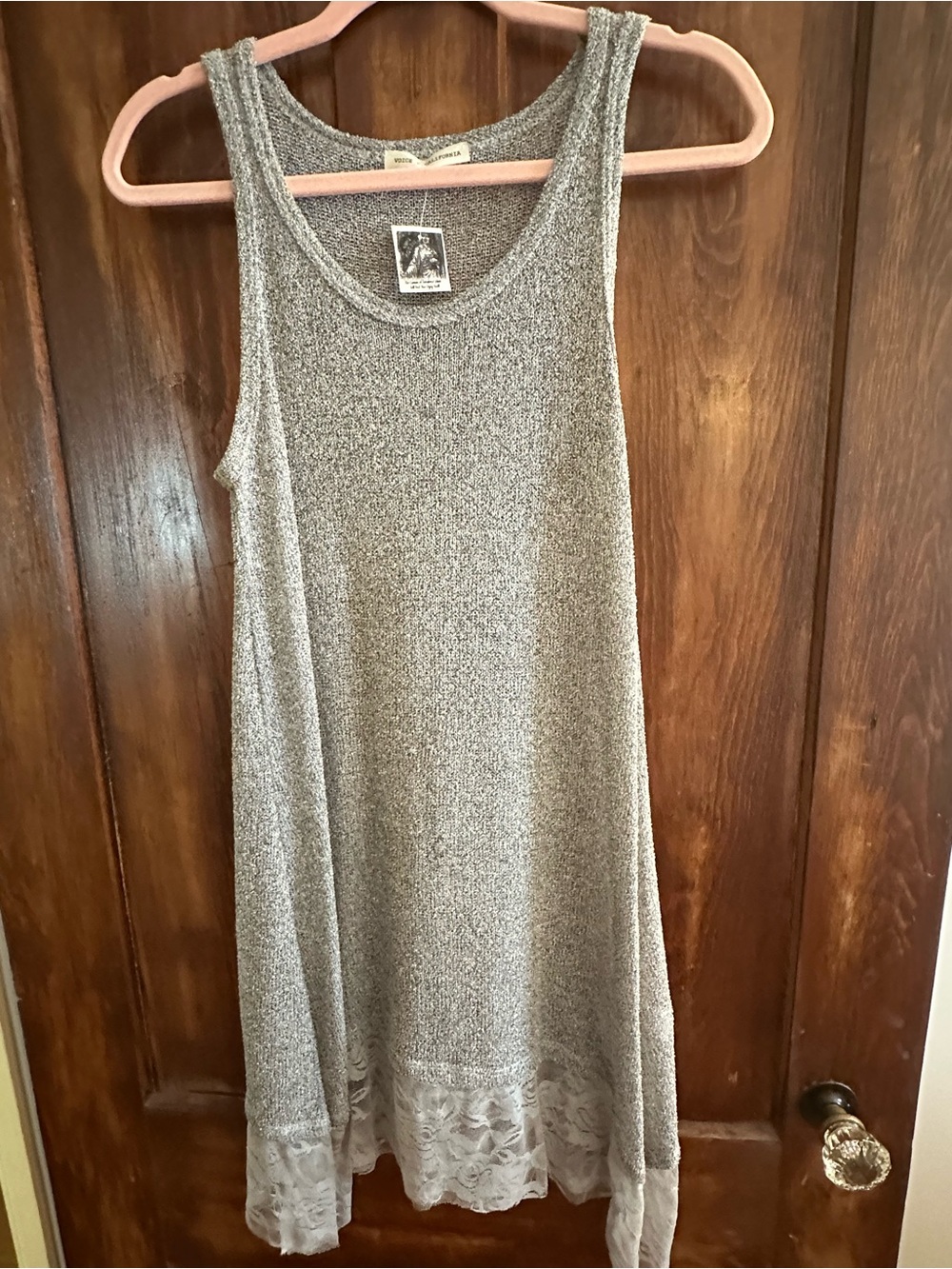 Women’s Gray Knit Tank Dress with Lace Hem